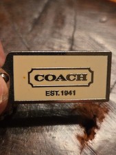 Coach Silver Metal Logo Plate W White Enamel Bag Charm Key Chain Hangtag VINTAGE