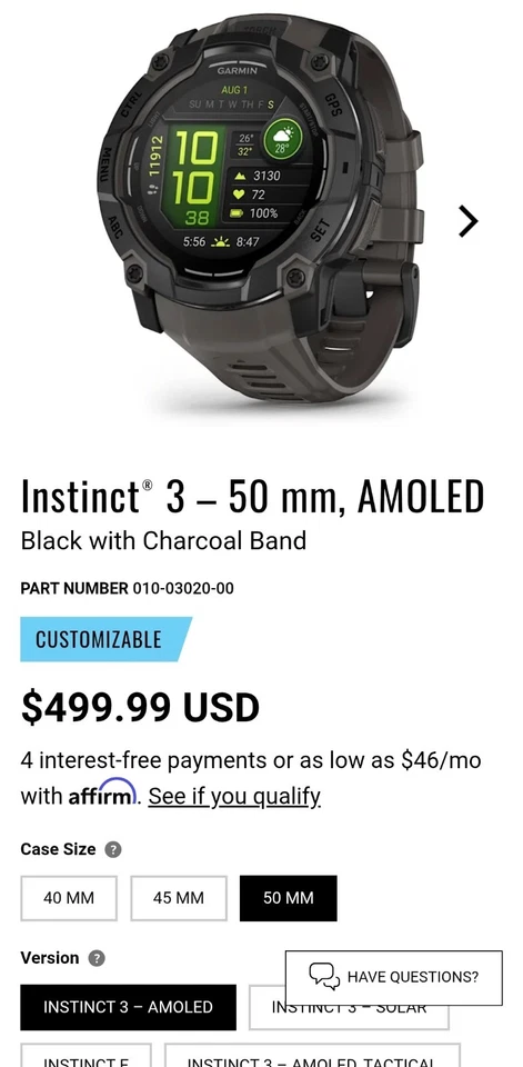 Garmin Instinct 3 50mm AMOLED Rugged Watch Black with Charcoal Band 010-03020-00 - Image 2 of 4