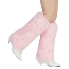Faux Fur Leg Warmers for Women, Fluffy Boot Cuffs Covers for 15.7 inch Pink