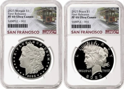 2 coin set 2025 proof morgan peace silver dollars ngc pf69 uc fr sf presale