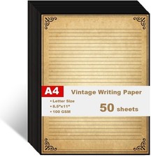 Vintage Lined Paper with Antique Border Design, 50 Sheets, Stationary Paper for