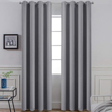 Room Darkening Gray Blackout Curtains 84 Inch Long Light Blocking Thermal Insula