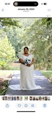 Champagne Lace Applique Deep Scoop Neck A-Line Bridal Gown