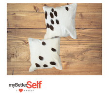 Exotic Set of 2 natural Cowhide Leather Hair Cushion Pillow Cover 40 x 40 cms