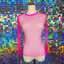Fishnet Mesh Top Womens One Size Neon Pink Excellent Rave Festival Cosplay Club