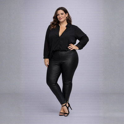 ROCKTHOSECURVES DAMEN LEGGINGS SCHWARZ WETLOOK MIT REISSVERSCHLUSS AM KNÖCHEL