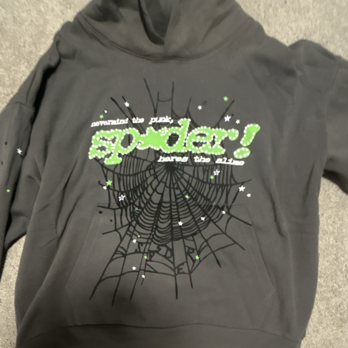 sp5der Wait Grey Punk V2 Graphic Print Pullover Hoodie XL
