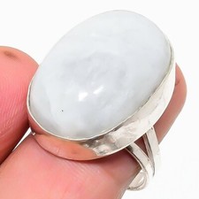 Natural Rainbow Moonstone Gemstone 925 Sterling Silver Ring Size 8 q998