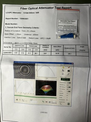 (2X)New LC Fiber Optic LC/UPC-5DB Attenuator with test and geometry measurements