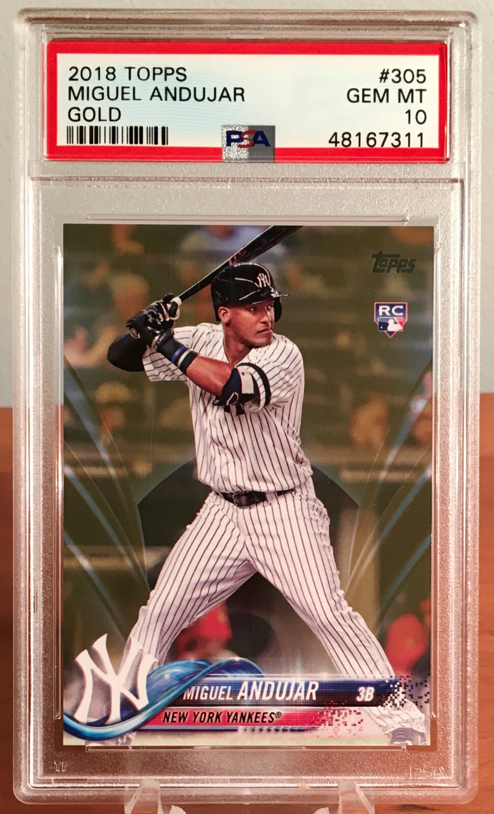 2018 Topps MIGUEL ANDUJAR ROOKIE RC #305 Gold #'d /2018 PSA 10 Yankees