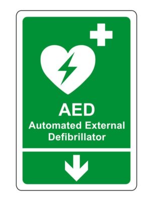 AED Sicherheitsschild - Automatischer externer Defibrillator Pfeil nach unten Notfallschild - 