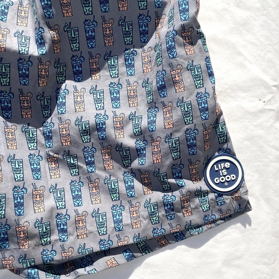 Bañador Life Is Good Tiki Drink Cóctel Para Hombres Mediano Tabla Pantalones Cortos Forrados Gris Foto 3 de 4