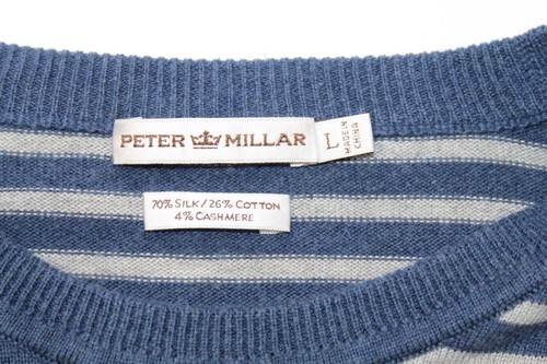 Pullover girocollo uomo Peter Millar misto seta/cashmere maglione a righe blu L - Foto 3 di 4