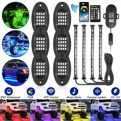 10x RGB LED Pods Rock Light Kit Underbody Glow Neon Lamp Bluetooth Music Control