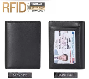 Cuir véritable RFID Blocage des détenteurs de cartes de crédit pour les hommes avec fenêtre ID