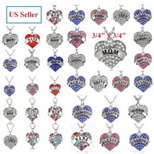 Crystal Heart Charm Pendant Necklace Chain Mom Daughter Best Friend Hope Jewelry