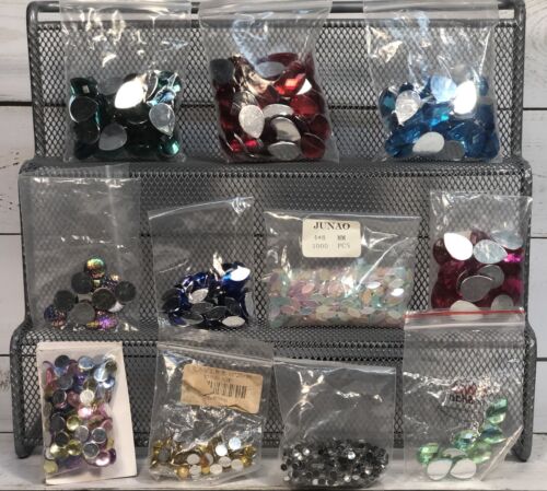 Flat Back Lot of Crystal Variety Size Shape Acrylic Faceted Faux Rhinestones