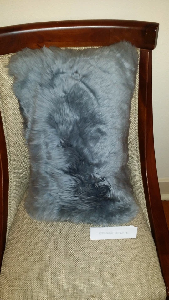 100% GENUINA PIEL DE OVEJA LANA 12x20 RECTÁNGULO GRIS ALMOHADA COJÍN FUNDA Y TELA BK Foto 3 de 4