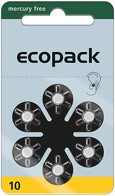 600 x Varta Ecopack size 10 hearing aid batteries 100 x 6 blister yellow hear...