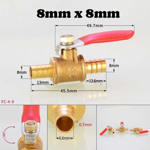 1/8" 1/4" 3/8"Kugelhahn Absperrventil aus Messing Schlauchtülle Ventil mit Griff - Picture 28 of 30