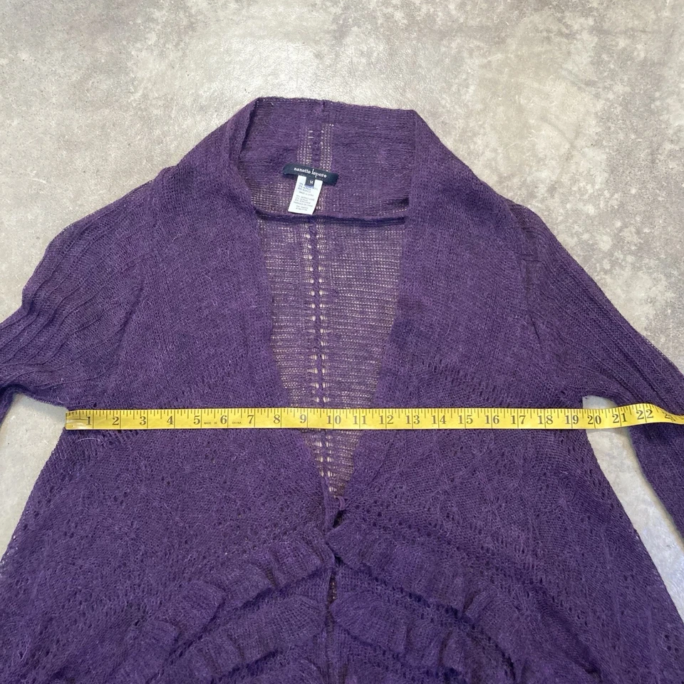 Suéter Nanette Lepore Mujer Cárdigan Medio Púrpura Lana Merino Alpaca Volantes Foto 2 de 4