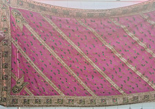 Stunning Vintage Handmade Wedding Dupatta Pink Gold Thread Accents 7 1/2ft Heavy