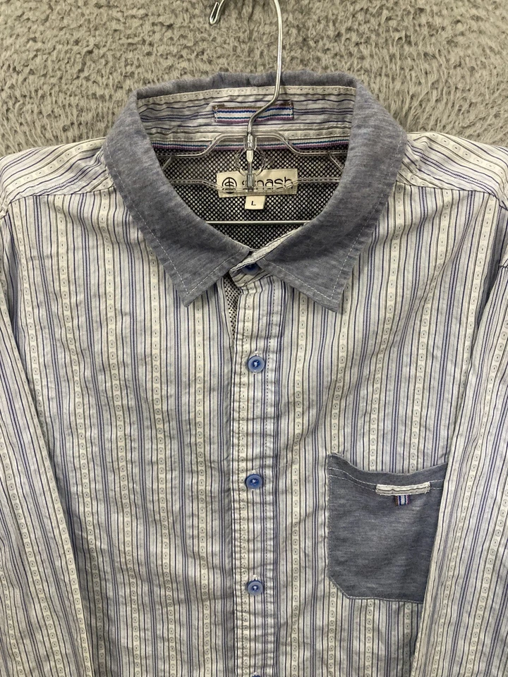 Smash Shirt Mens Large Blue White Striped Long Sleeve Button Up Pocket Cotton - Image 2 of 4
