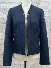 Betty Jackson Navy Blue Suit Blazer Jacket Tweed Size 14 Open Zip Pockets Bnwt
