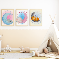 Mond Schlafende Tiere BäR Elefant Giraffe Bilder 3Er Set Din A4 Kinderzimmer Wa