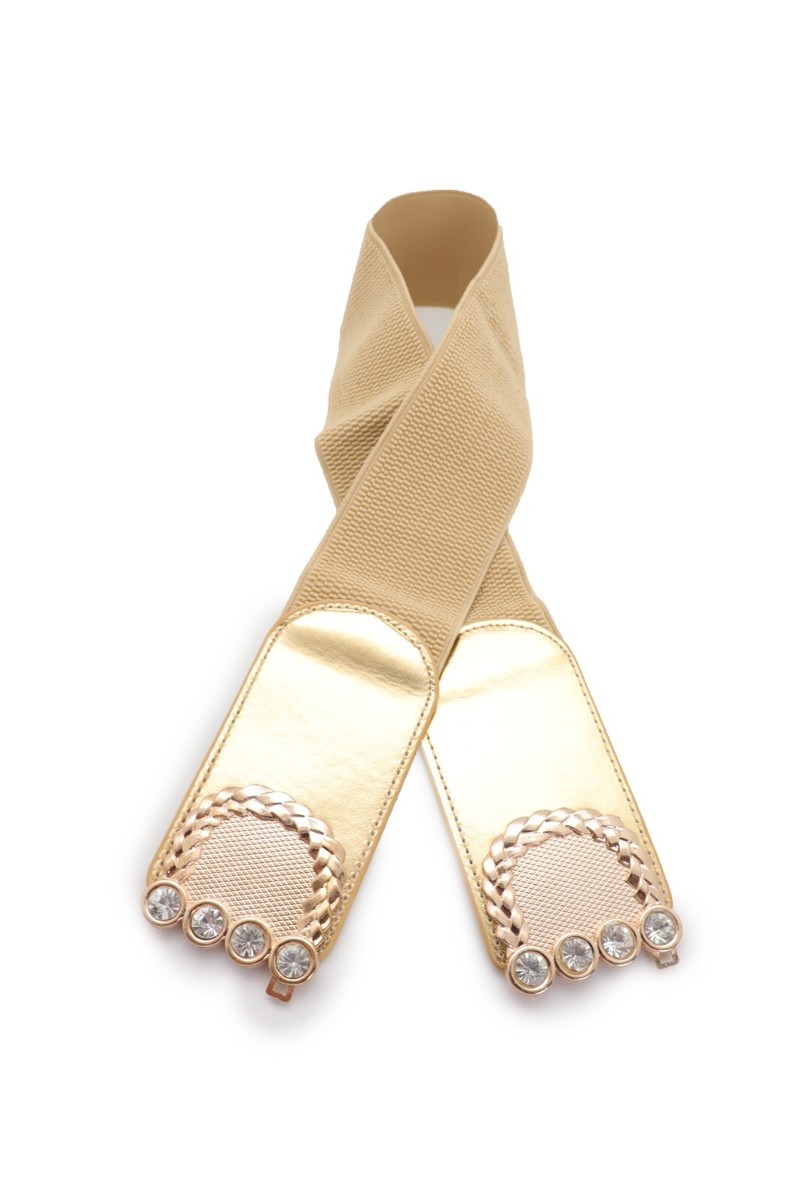 Gold Buckle Elastic Waist Statement Belt Gold Elastic Waist Belt with Statement Buckle – Stretch  main image 2