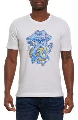 ROBERT GRAHAM XL White Blue Sandpiper Graphic Cotton T-Shirt RARE Poipo