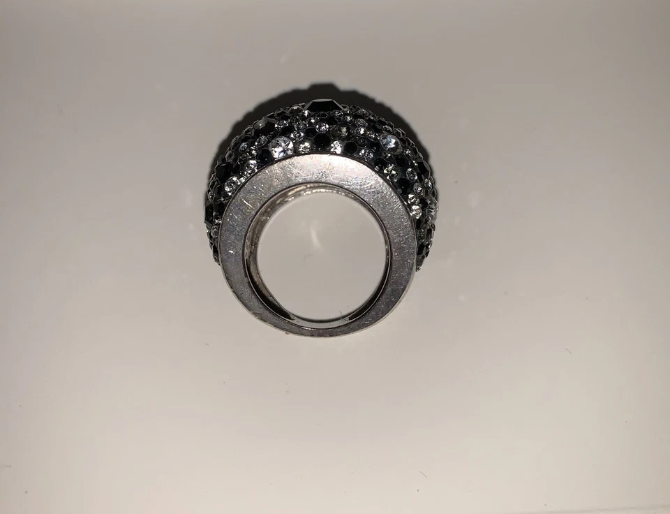Ex большой серебро 925 размер 6 коктейльное кольцо коренастый черный, серый, белый кристаллы - Изображение 2 из 4