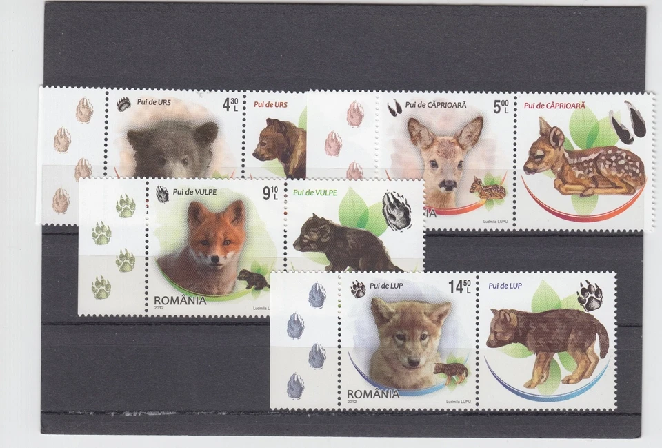 Romania 2012 STAMPS Animals paws pups bear fox deer set MNH LABES - Image 1 of 1