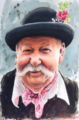 Original Watercolor  Painting Bavarian Man   8'' X 11.1/2'' NOT A PRINT