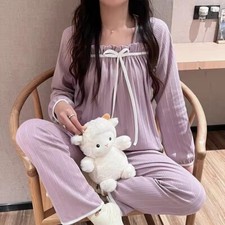 Spring Autumn Long Sleeve Women Two Piece Sets Pajamas Set Homewear Outfits