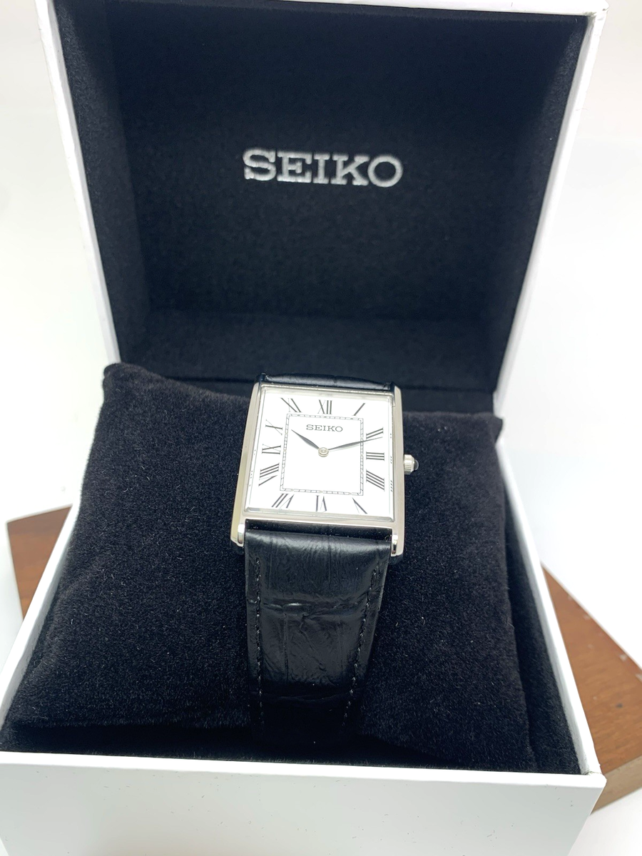 Seiko Men's Watch SWR049 Quartz Tank White Dial Silver Black