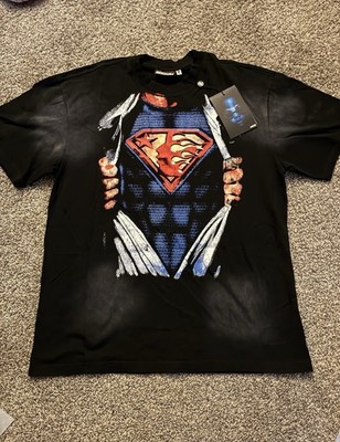 Hellstar Superman Graphic Print Men's Black Cotton Short Sleeve T-Shirt Size M