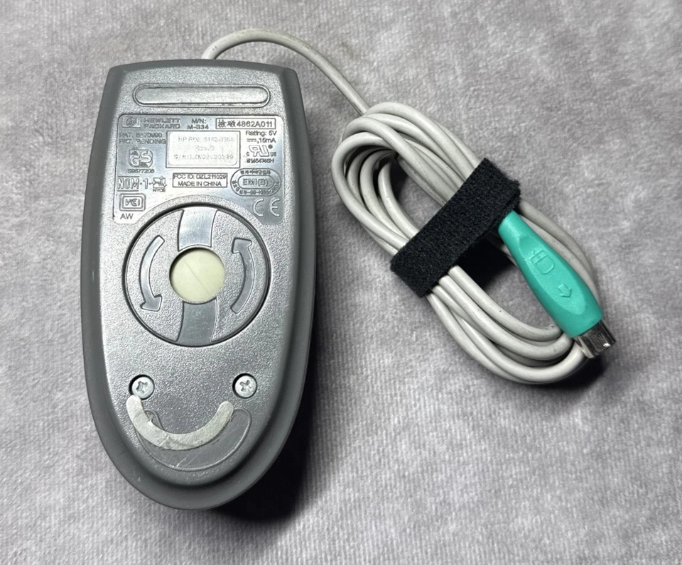 Vintage Y2K HP M-S34 Trackball Mouse PS/2 Wired Gray - Image 3 of 4
