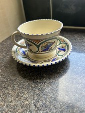 Honiton Pottery Devon Cup and saucer Eastern Scroll Pattern 1950s 