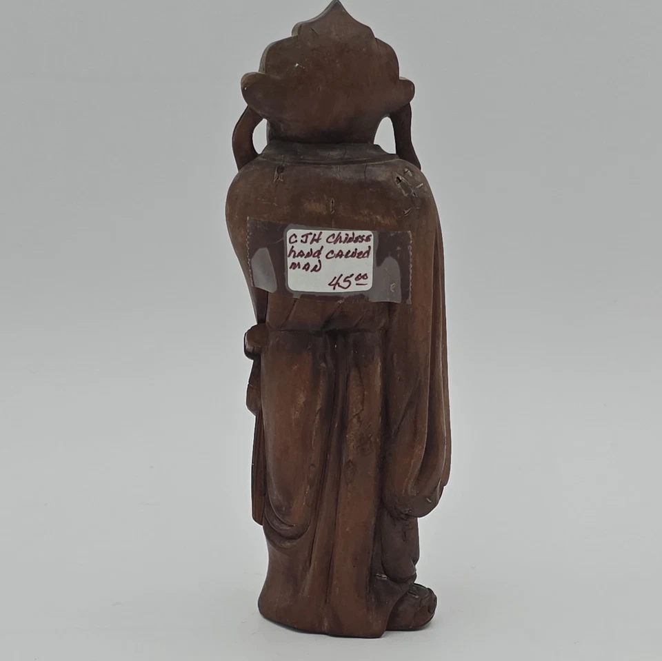 Hermosa antigua estatua china de madera frutal antigua de salvia - principios y mediados del siglo XX Foto 3 de 4