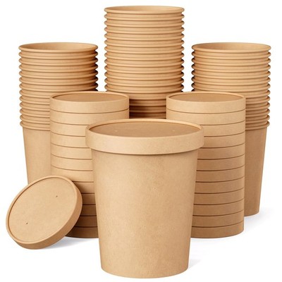 JOLLY PARTY 25pack 32oz Paper Soup Containers with Lids, Disposable Paper Foo...