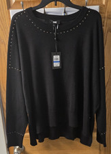 NWT DKNY Women's Size XL Black Studded Embellished Long Sleeve Sweater