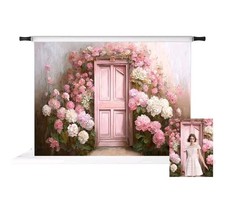 Kate 7x5ft Pink Floral Door Photography Backdrop Microfiber Studio Background