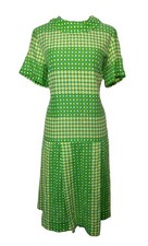 1960  s Polka Dot Daisy Floral Dress Xl Green Yellow