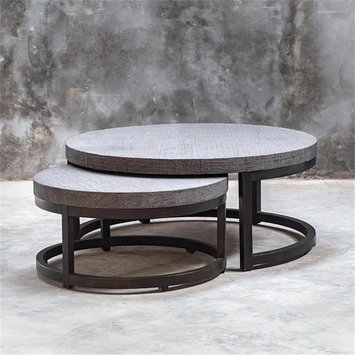 Uttermost Aiyara 2-Piece Coastal Wood Nesting Table Set in Gray and Black - Picture 6 of 9