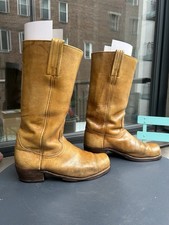 Vintage 1970s Frye Black Label Chunky Campus Leather Boots 10D Brown Banana USA