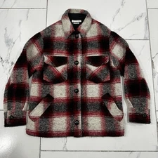 Isabel Marant Coat Plaid Red Shacket Button Up Wool Women’s Oversized M/L Sz 36