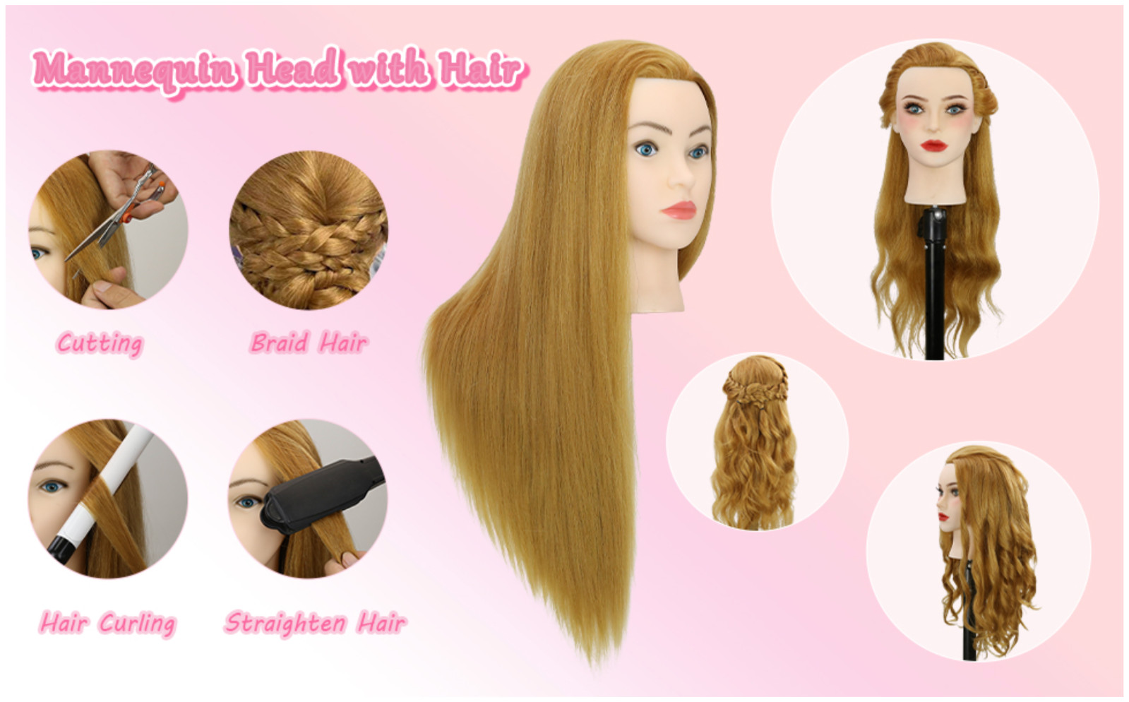 28" Mannequin Head with Human Hair Light Blonde 80% Real Hair (613#)