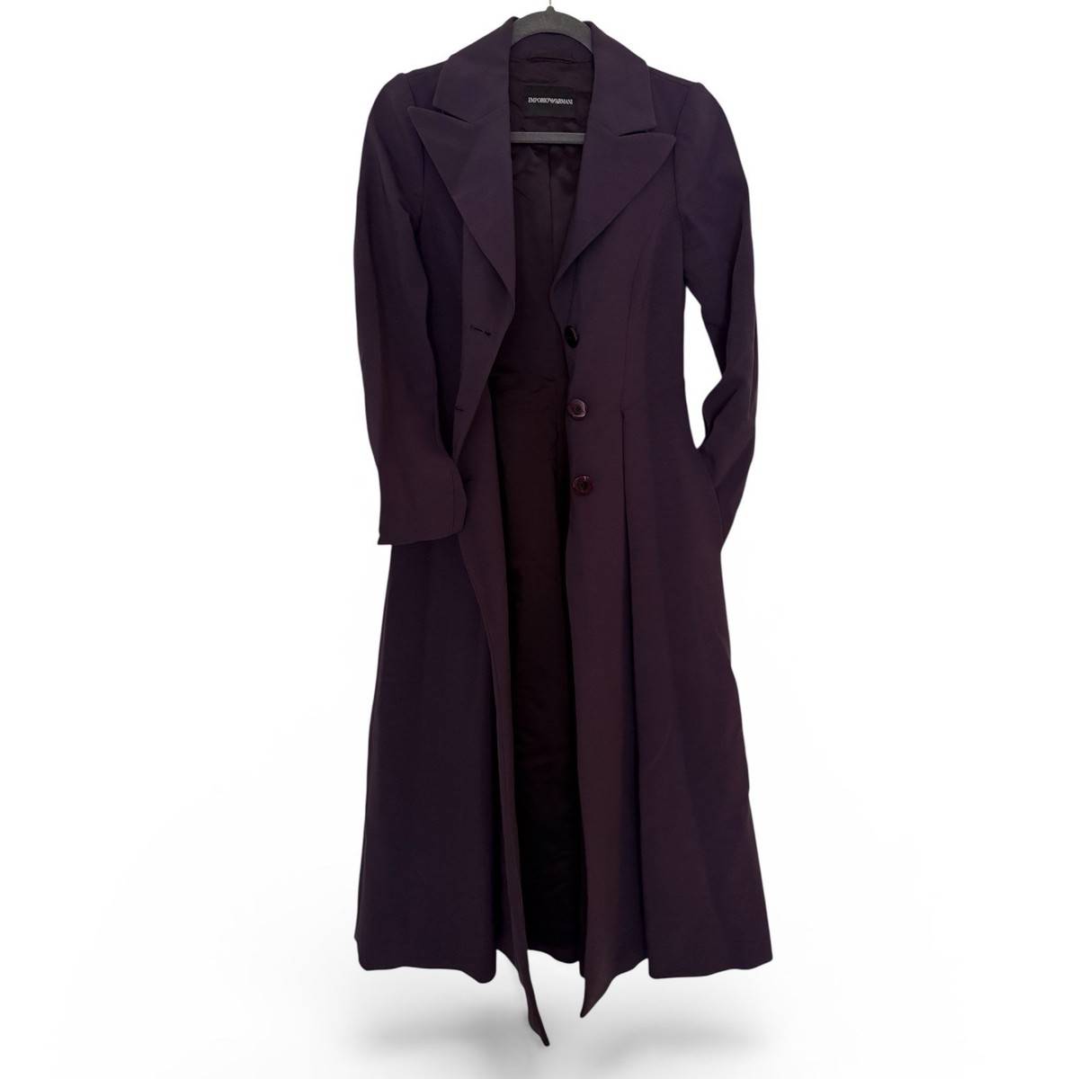 Emporio Armani Long Wool Blend Coat Dress Purple IT 38 XS Fit Flare Designer View 2