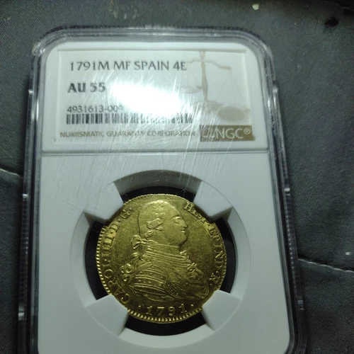 Spain 1791-M MF Gold 4 Escudos KM-436.1 NGC AU-55